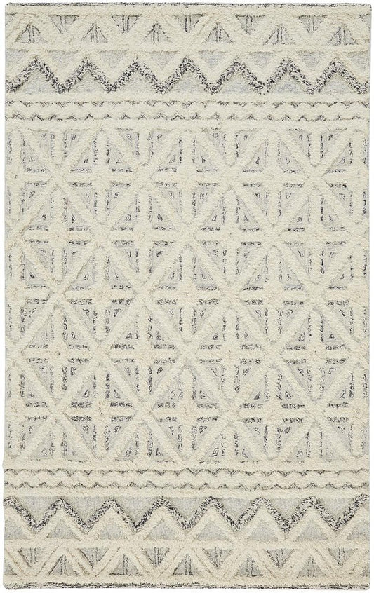 8' X 10' Ivory And Black Wool Geometric Tufted Handmade Stain Resistant Area Rug