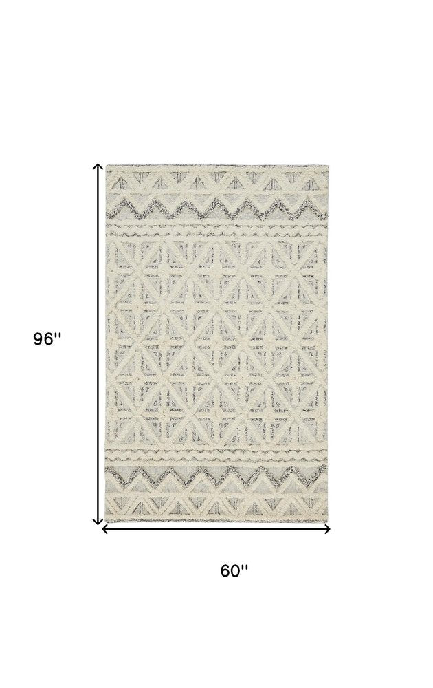 10' X 14' Ivory And Black Wool Geometric Tufted Handmade Stain Resistant Area Rug