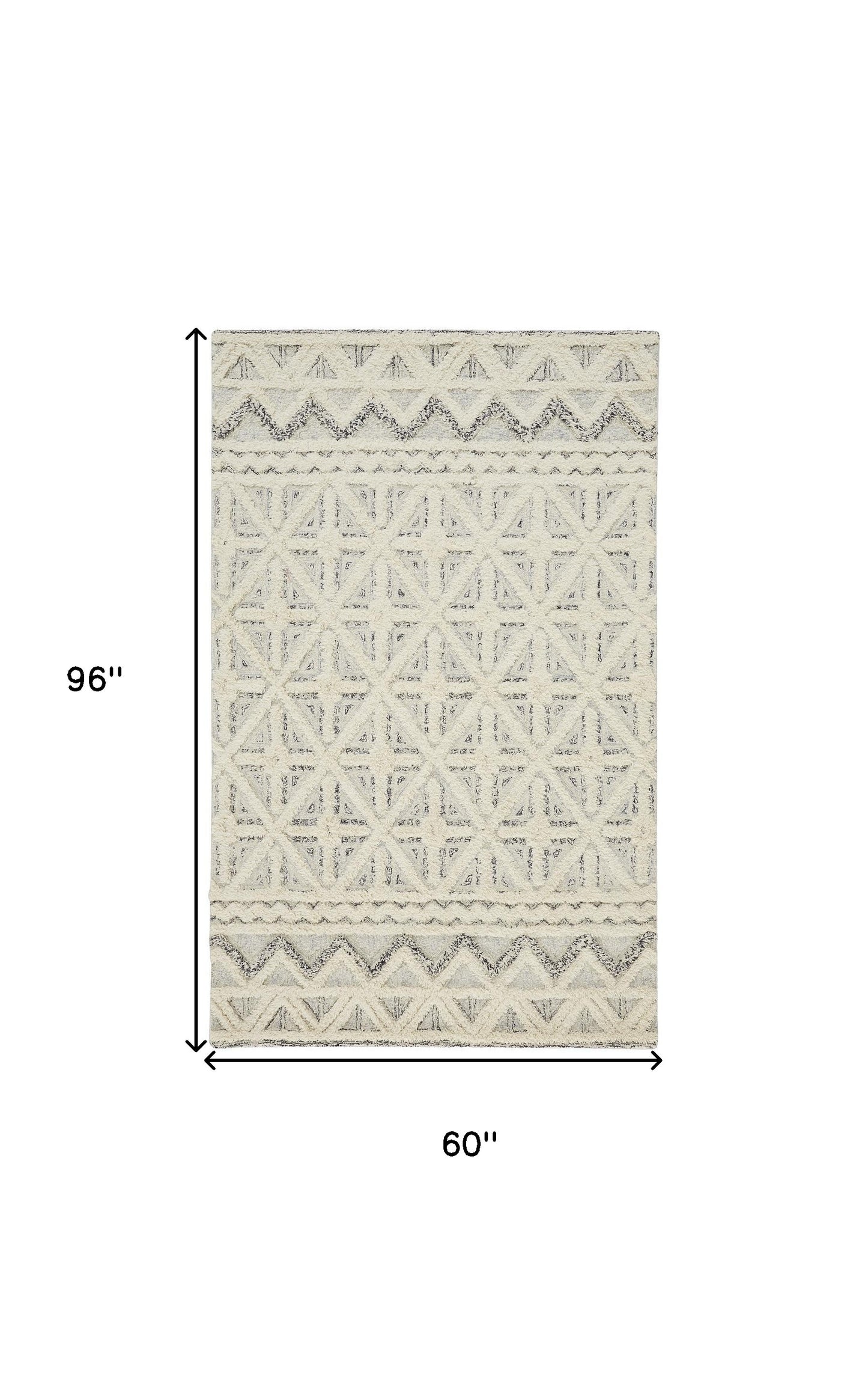 5' X 8' Ivory And Black Wool Geometric Tufted Handmade Stain Resistant Area Rug