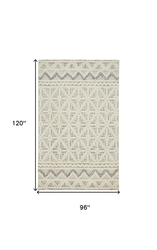 10' X 14' Ivory And Black Wool Geometric Tufted Handmade Stain Resistant Area Rug