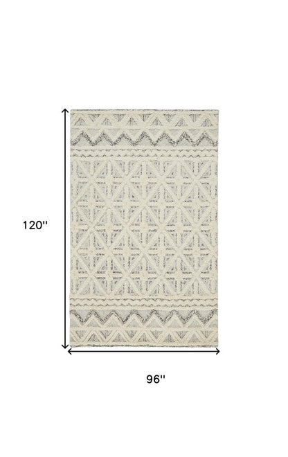 10' X 14' Ivory And Black Wool Geometric Tufted Handmade Stain Resistant Area Rug