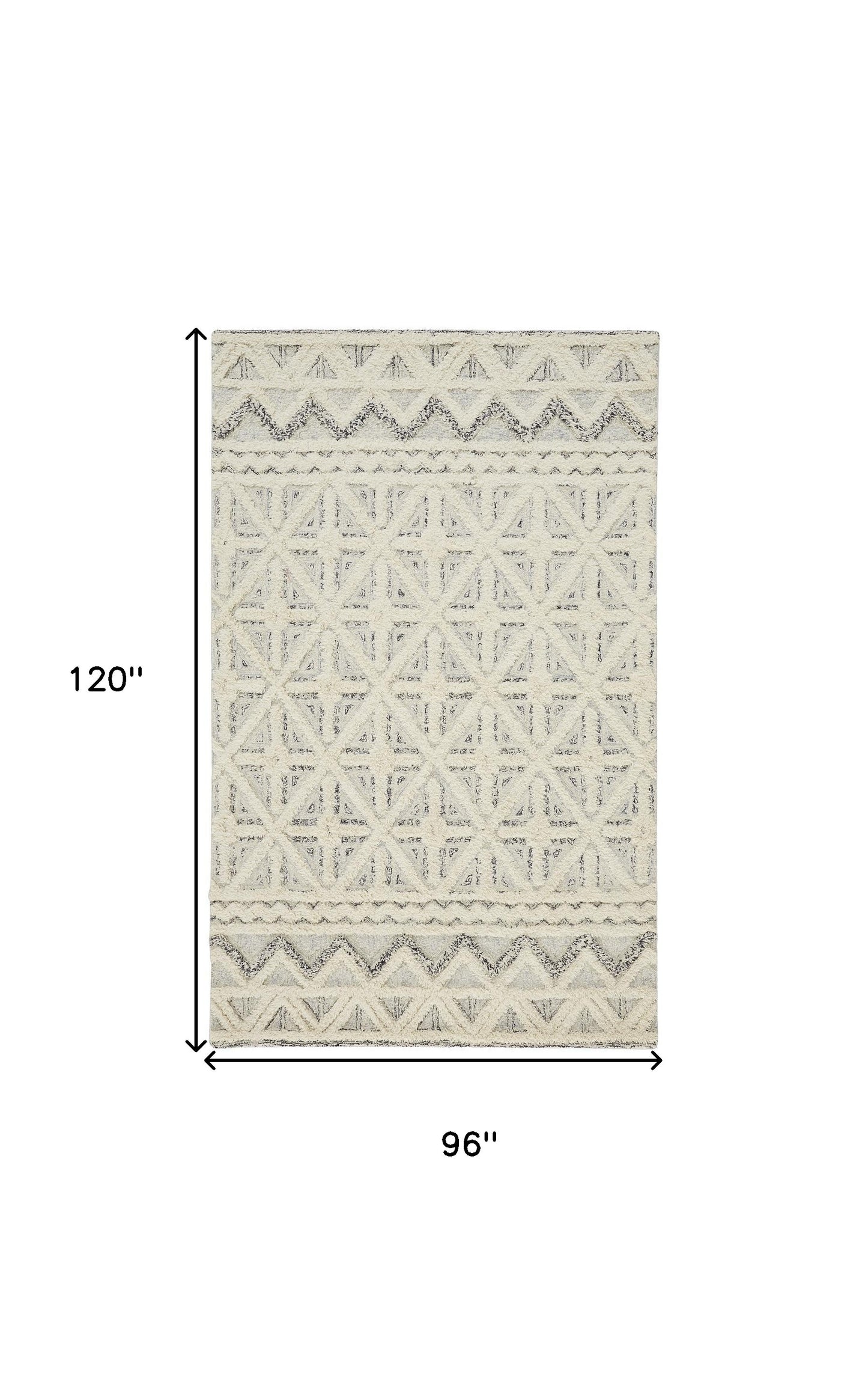 8' X 10' Ivory And Black Wool Geometric Tufted Handmade Stain Resistant Area Rug