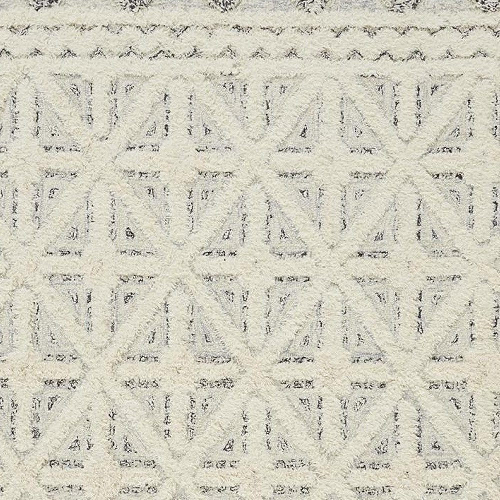 10' X 14' Ivory And Black Wool Geometric Tufted Handmade Stain Resistant Area Rug