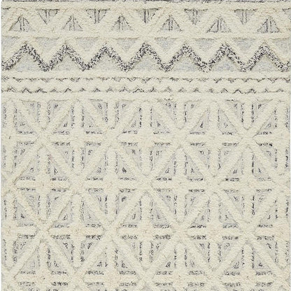5' X 8' Ivory And Black Wool Geometric Tufted Handmade Stain Resistant Area Rug