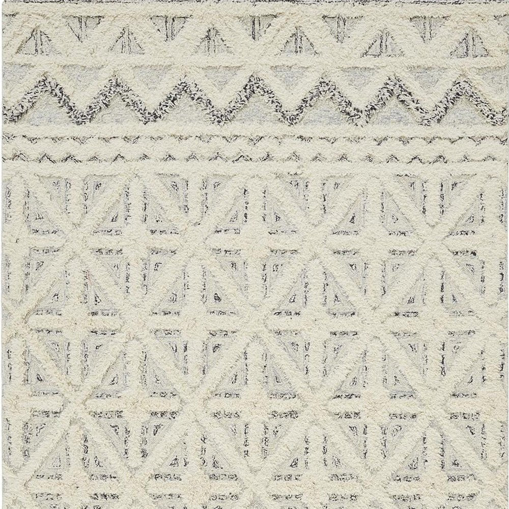 8' X 10' Ivory And Black Wool Geometric Tufted Handmade Stain Resistant Area Rug