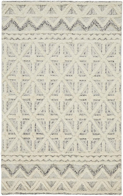5' X 8' Ivory And Black Wool Geometric Tufted Handmade Stain Resistant Area Rug