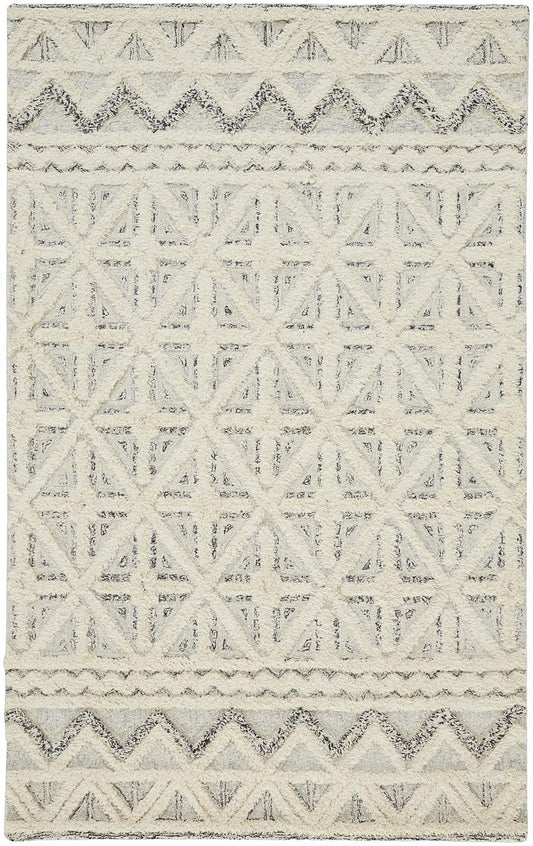 10' X 14' Ivory And Black Wool Geometric Tufted Handmade Stain Resistant Area Rug