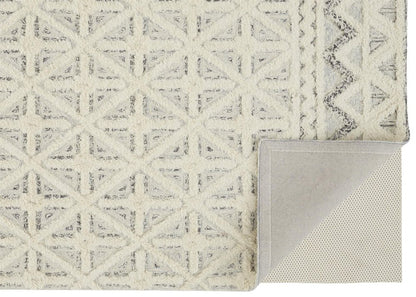 5' X 8' Ivory And Black Wool Geometric Tufted Handmade Stain Resistant Area Rug