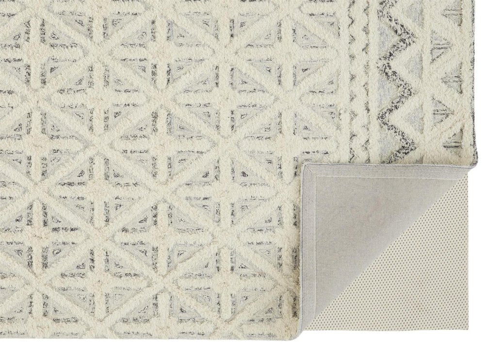 10' X 14' Ivory And Black Wool Geometric Tufted Handmade Stain Resistant Area Rug