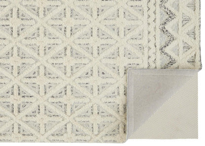 10' X 14' Ivory And Black Wool Geometric Tufted Handmade Stain Resistant Area Rug