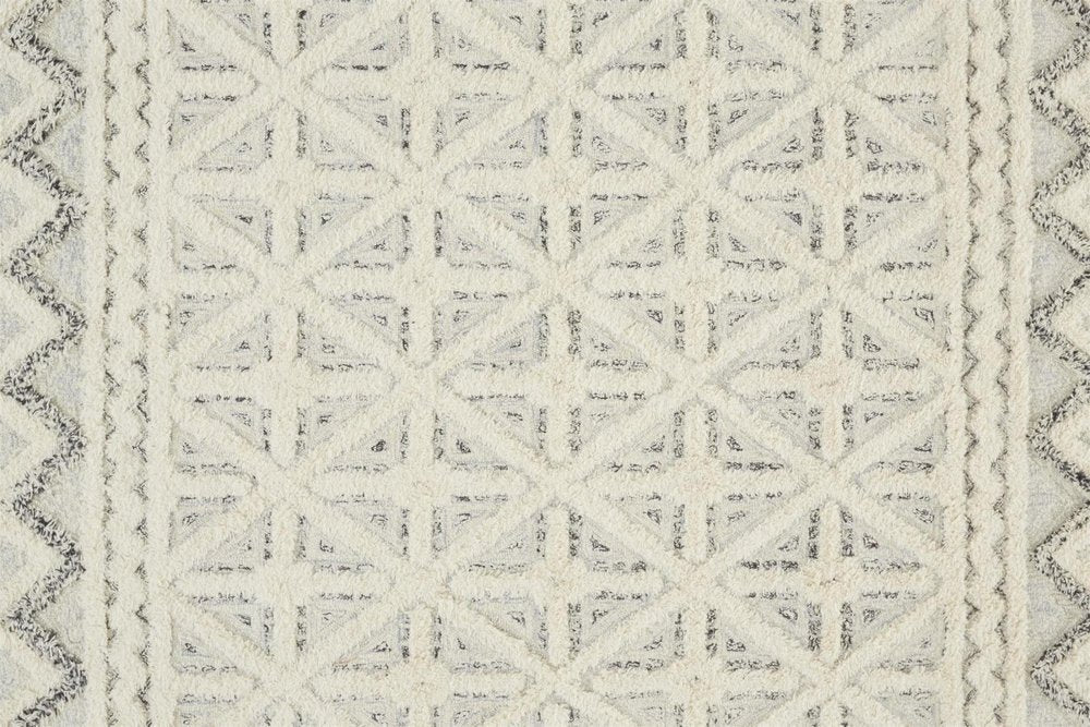 10' X 14' Ivory And Black Wool Geometric Tufted Handmade Stain Resistant Area Rug