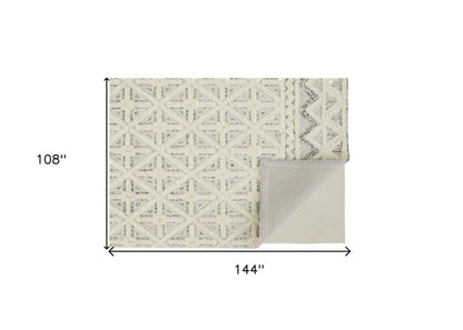 5' X 8' Ivory And Black Wool Geometric Tufted Handmade Stain Resistant Area Rug