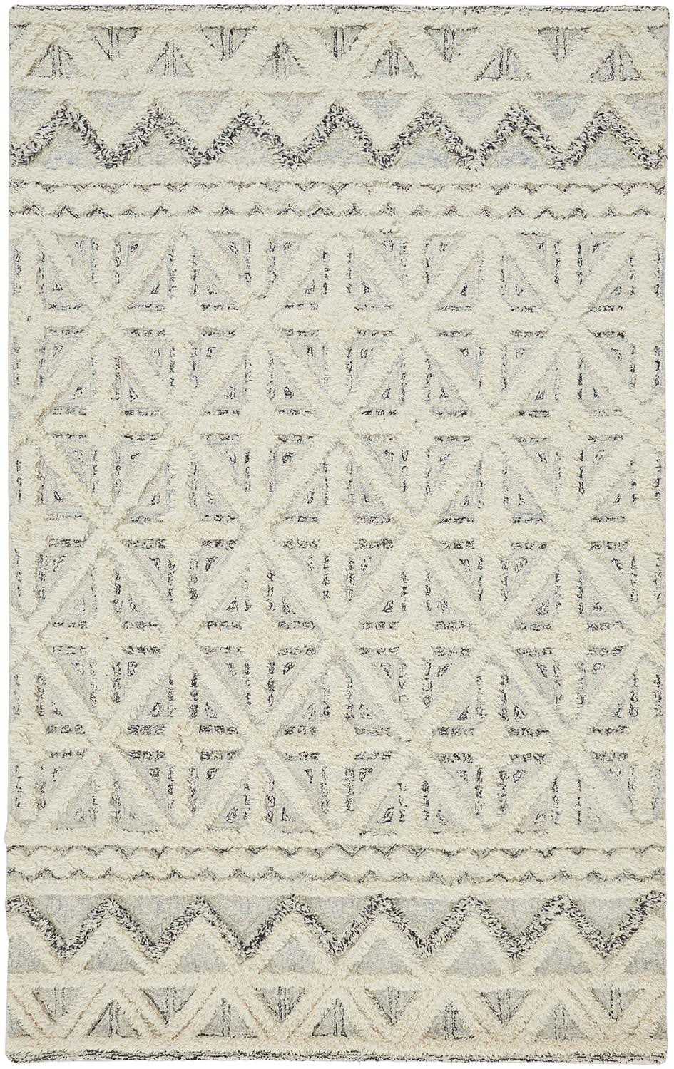 5' X 8' Ivory And Black Wool Geometric Tufted Handmade Stain Resistant Area Rug