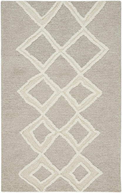4' X 6' Gray And Ivory Wool Geometric Tufted Handmade Stain Resistant Area Rug