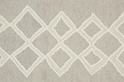 4' X 6' Gray And Ivory Wool Geometric Tufted Handmade Stain Resistant Area Rug
