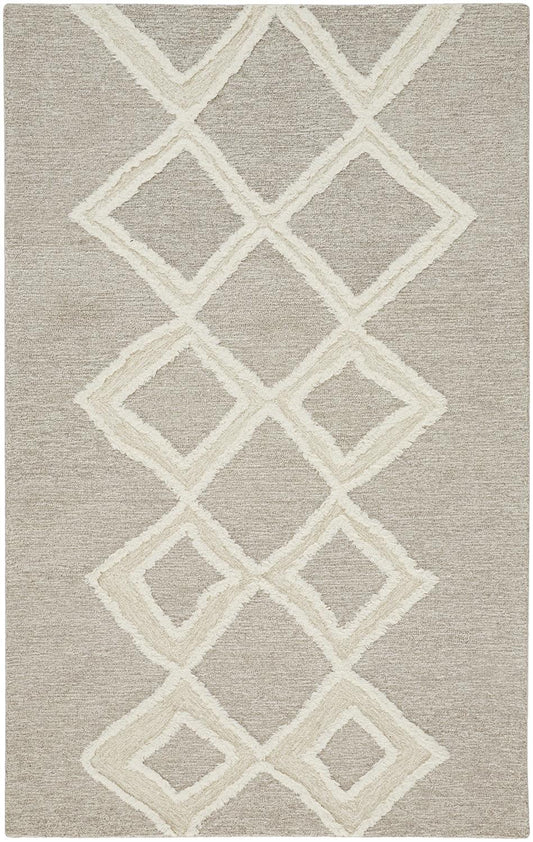 4' X 6' Gray And Ivory Wool Geometric Tufted Handmade Stain Resistant Area Rug