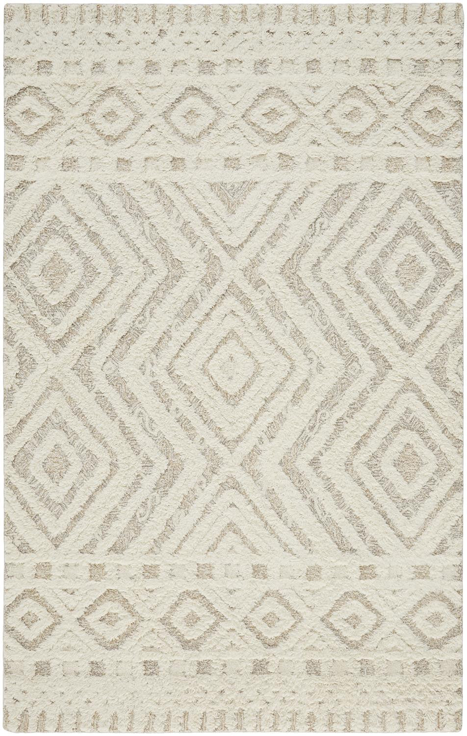 8' X 10' Ivory And Tan Wool Geometric Tufted Handmade Stain Resistant Area Rug