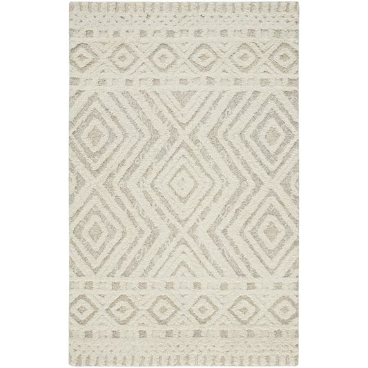 4' X 6' Ivory And Tan Wool Geometric Tufted Handmade Stain Resistant Area Rug