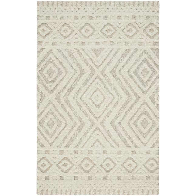 8' X 10' Ivory And Tan Wool Geometric Tufted Handmade Stain Resistant Area Rug