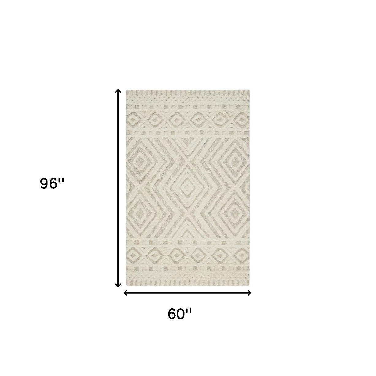 8' X 10' Ivory And Tan Wool Geometric Tufted Handmade Stain Resistant Area Rug