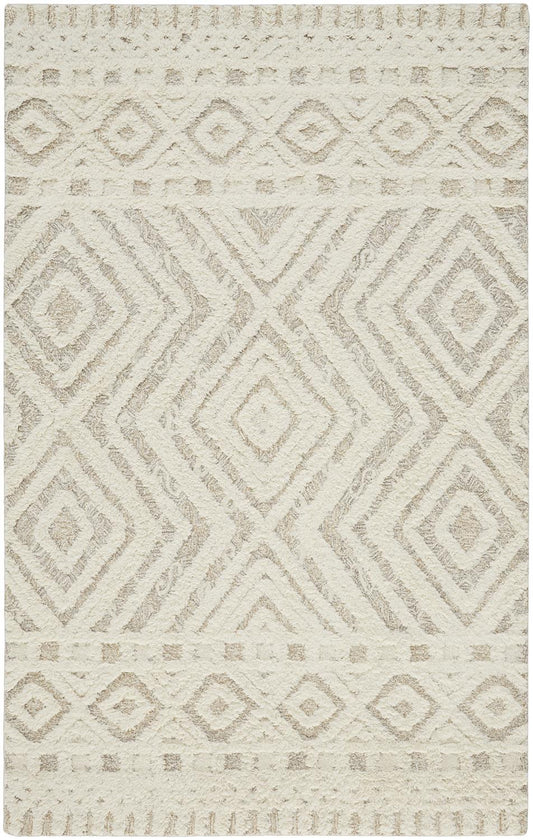 8' X 10' Ivory And Tan Wool Geometric Tufted Handmade Stain Resistant Area Rug