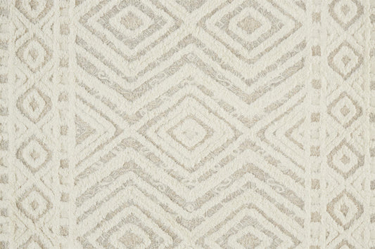 4' X 6' Ivory And Tan Wool Geometric Tufted Handmade Stain Resistant Area Rug