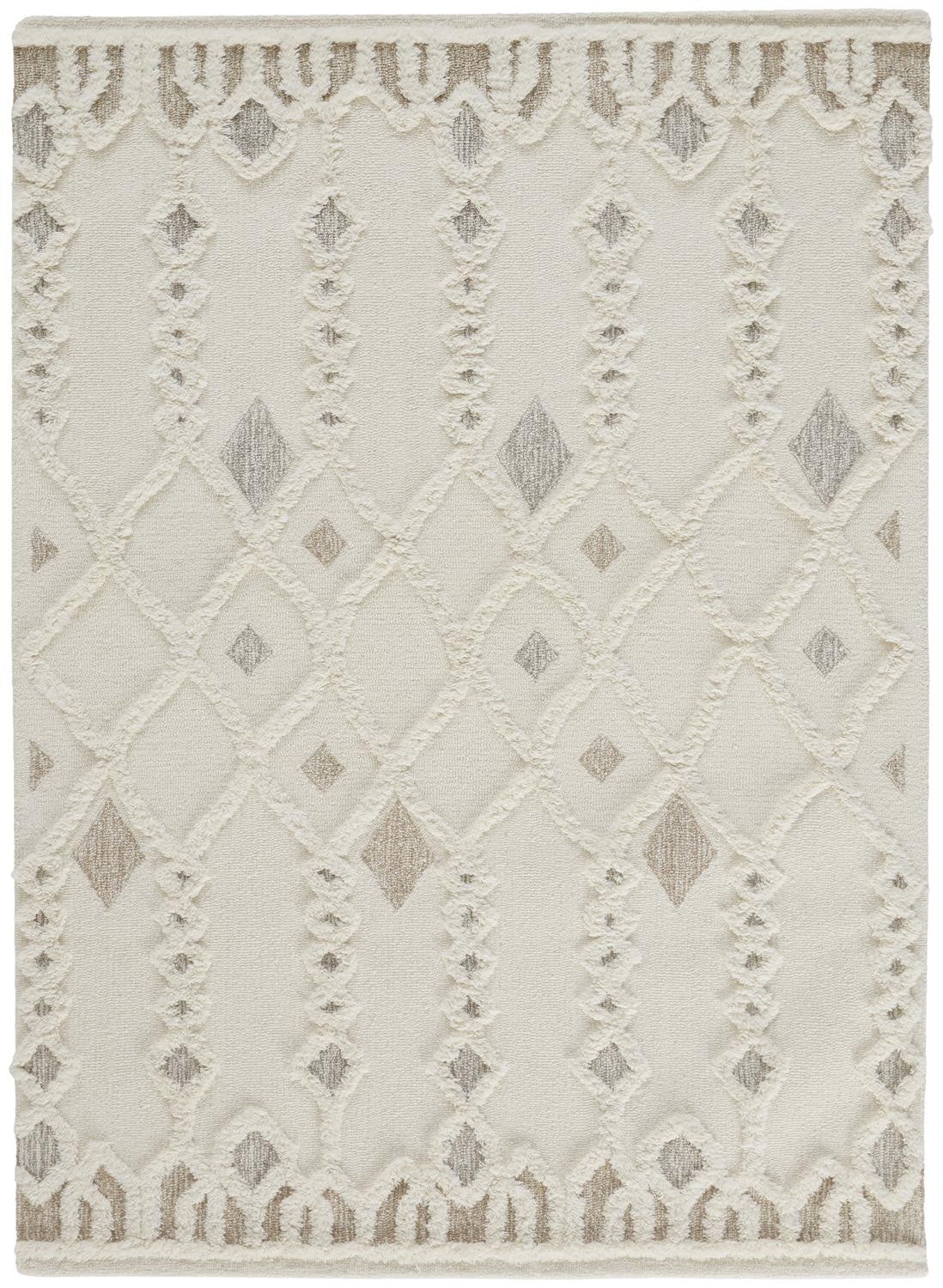 4' X 6' Ivory Tan And Silver Wool Geometric Tufted Handmade Stain Resistant Area Rug