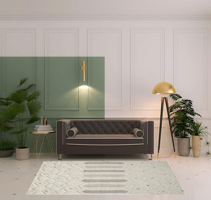 5' X 8' Ivory Taupe And Tan Wool Geometric Tufted Handmade Stain Resistant Area Rug