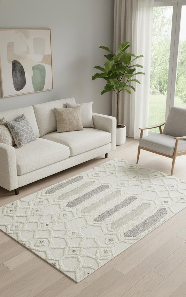 8' X 10' Gray and Ivory Wool Geometric Hand Tufted Area Rug