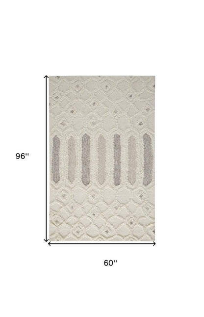 8' X 10' Gray and Ivory Wool Geometric Hand Tufted Area Rug