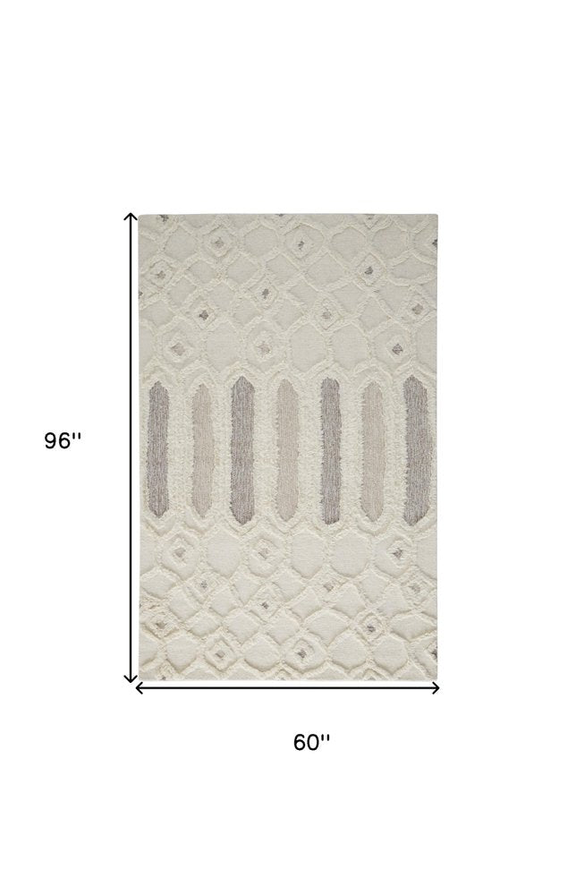 2' X 3' Ivory Taupe And Tan Wool Geometric Tufted Handmade Stain Resistant Area Rug