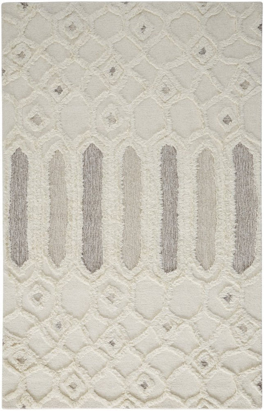 5' X 8' Ivory Taupe And Tan Wool Geometric Tufted Handmade Stain Resistant Area Rug