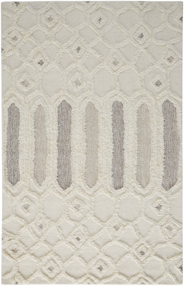 2' X 3' Ivory Taupe And Tan Wool Geometric Tufted Handmade Stain Resistant Area Rug