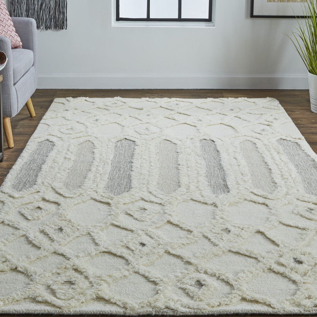 10' X 14' Ivory Taupe And Tan Wool Geometric Tufted Handmade Stain Resistant Area Rug