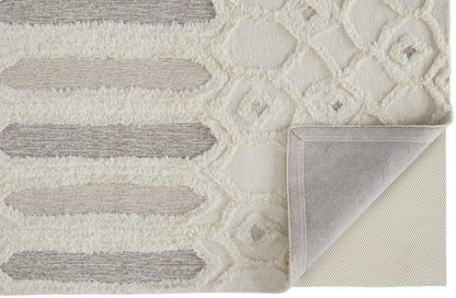 2' X 3' Ivory Taupe And Tan Wool Geometric Tufted Handmade Stain Resistant Area Rug