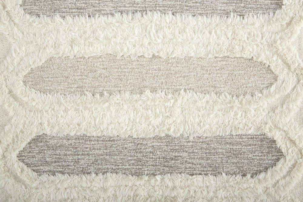2' X 3' Ivory Taupe And Tan Wool Geometric Tufted Handmade Stain Resistant Area Rug