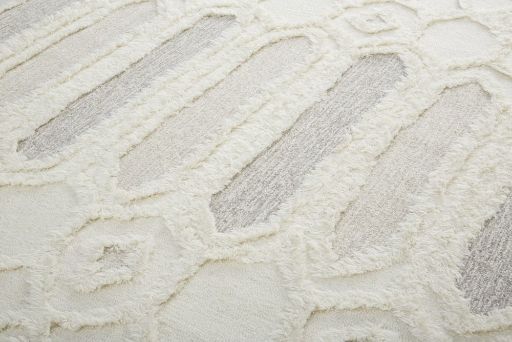 5' X 8' Ivory Taupe And Tan Wool Geometric Tufted Handmade Stain Resistant Area Rug