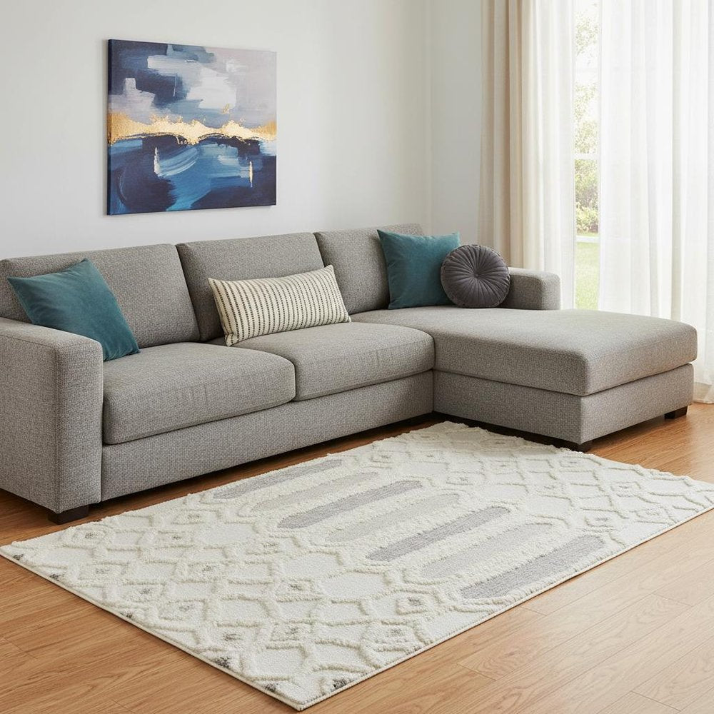 8' X 10' Gray and Ivory Wool Geometric Hand Tufted Area Rug