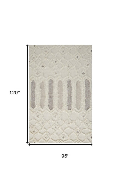 8' X 10' Gray and Ivory Wool Geometric Hand Tufted Area Rug