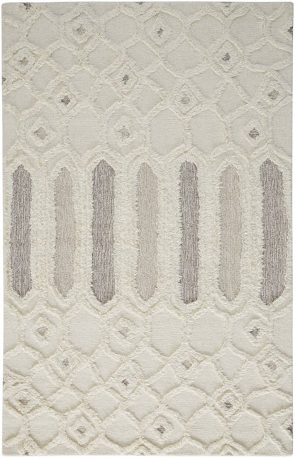 2' X 3' Ivory Taupe And Tan Wool Geometric Tufted Handmade Stain Resistant Area Rug