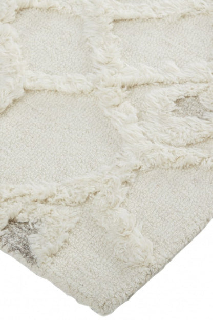 2' X 3' Ivory Taupe And Tan Wool Geometric Tufted Handmade Stain Resistant Area Rug