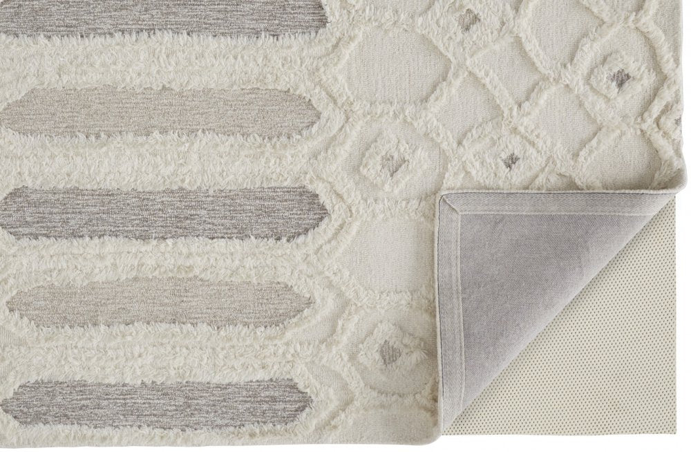 2' X 3' Ivory Taupe And Tan Wool Geometric Tufted Handmade Stain Resistant Area Rug