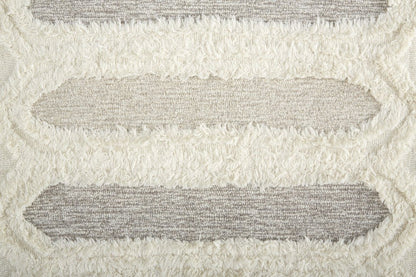 2' X 3' Ivory Taupe And Tan Wool Geometric Tufted Handmade Stain Resistant Area Rug