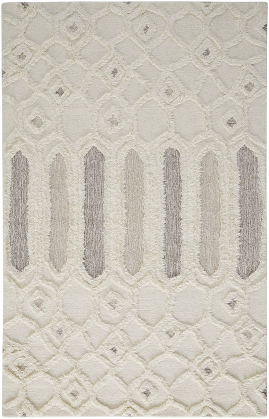 4' X 6' Ivory Taupe And Tan Wool Geometric Tufted Handmade Stain Resistant Area Rug