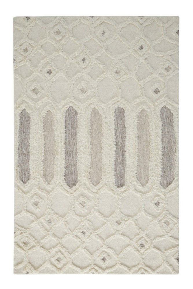 5' X 8' Ivory Taupe And Tan Wool Geometric Tufted Handmade Stain Resistant Area Rug
