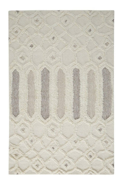 5' X 8' Ivory Taupe And Tan Wool Geometric Tufted Handmade Stain Resistant Area Rug