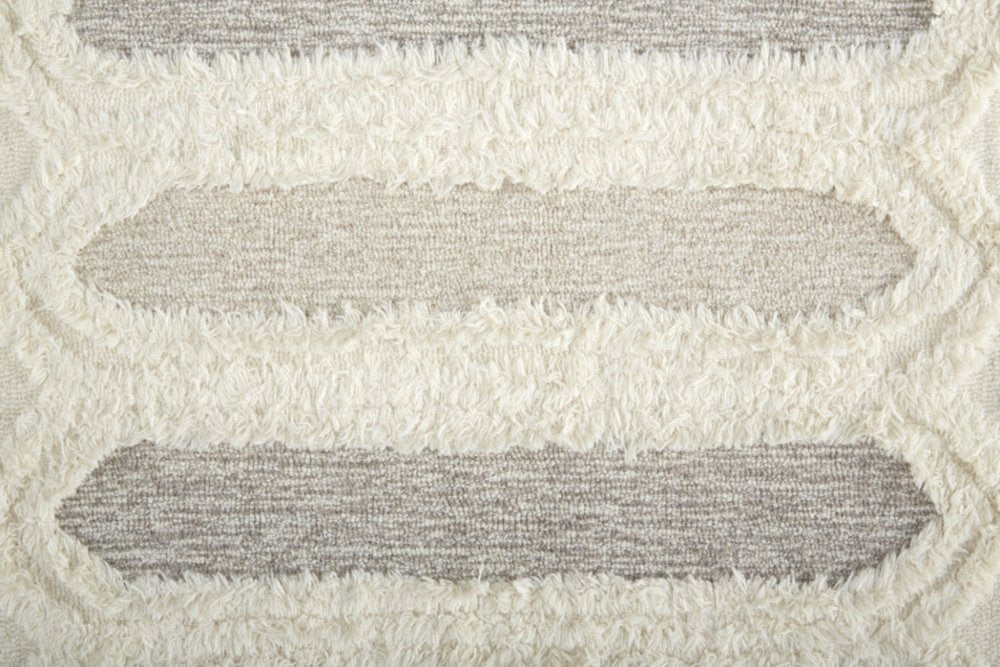 5' X 8' Ivory Taupe And Tan Wool Geometric Tufted Handmade Stain Resistant Area Rug