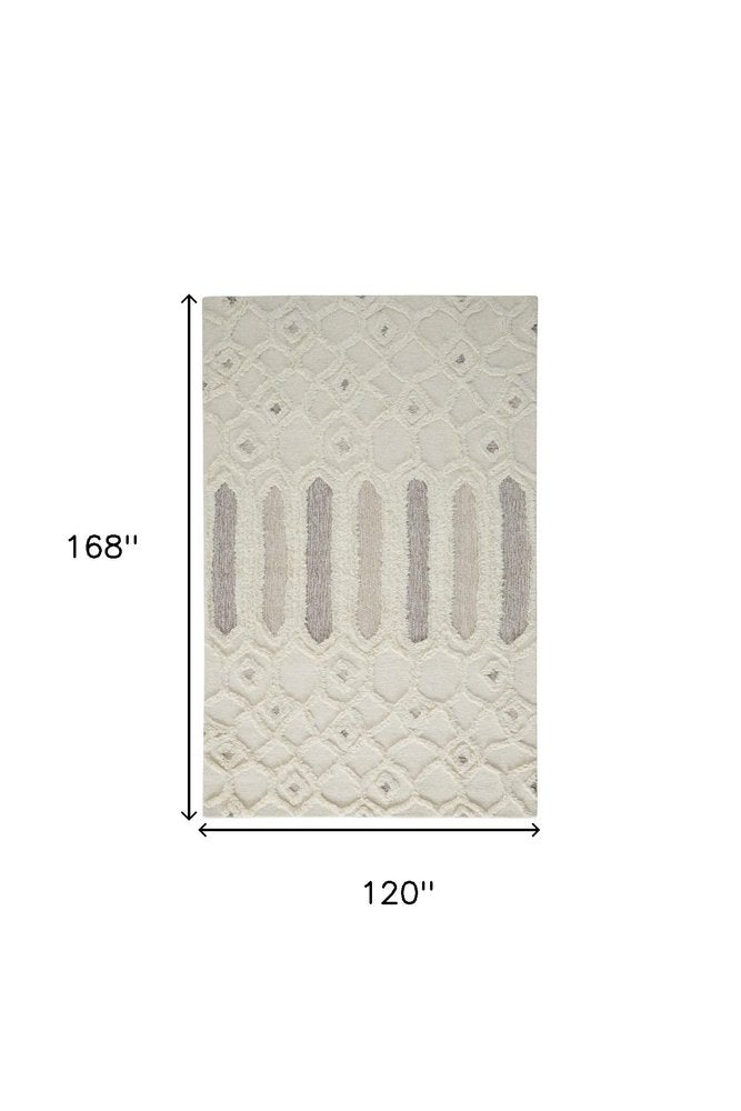 5' X 8' Ivory Taupe And Tan Wool Geometric Tufted Handmade Stain Resistant Area Rug