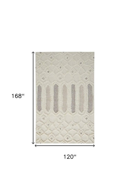 5' X 8' Ivory Taupe And Tan Wool Geometric Tufted Handmade Stain Resistant Area Rug