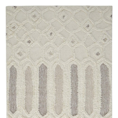 5' X 8' Ivory Taupe And Tan Wool Geometric Tufted Handmade Stain Resistant Area Rug